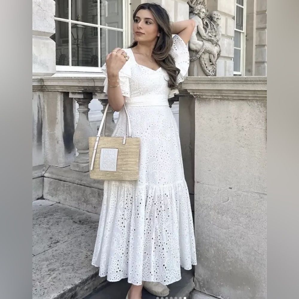 Zara openwork embroidered midi dress